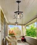 Farmhouse Style Pendant Light Fixture For Dining Room Hallway Entryway And Kitchen Island 1 Light Industrial Chandelier With Oak White Frame And Black Matte Iron Finish UL Listed For Indoor Living Spaces