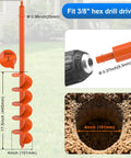 Diagram of Auger Drill Bit For Planting 4 By 32 Inch Garden Hole Drill For Digging Holes Post Holes, fits 3/8 inch hex drive.