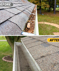 Hella Sturdy 5 Inch Stainless Steel Mesh Roll For Rain Gutters Solar Panels Rust Proof Leaf Deterrent And Critter Screen showing before and after gutter installation.