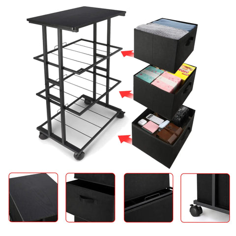 Three Drawer Fabric Dresser Tower With Sturdy Metal Frame For Bedroom And Closet Storage Black Vertical Organizer Unit