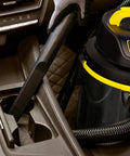 Heavy Duty Wet And Dry Vacuum Cleaner With 4 Gallon Tank And 4 HP Power, cleaning a car interior with stainless steel canister