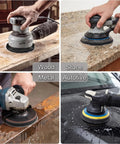Get Ready To Polish Like A Pro With This Awesome 50 Piece 5 Inch Hook Loop Sanding Disc Kit Featuring 1000 To 5000 Grit Silicon Carbide Wet Dry Sandpaper For Smooth And Shiny Auto Body Work Results. Image shows sanding tools in use on wood, metal, stone, and automotive surfaces.