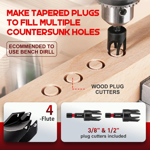 EZARC countersink drill bit set, 22 pcs, with wood plug cutters, magnetic extension, and 1/4 in hex shank