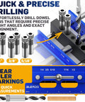 Upgraded 6.7 Inch Self Centering Doweling Jig Kit For Precise Panel Furniture Holes Drill Jig With 6 Guide Bushings Adjustable Width Drilling Guide featuring clear ruler markings