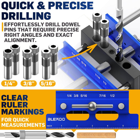Upgraded 6.7 Inch Self Centering Doweling Jig Kit For Precise Panel Furniture Holes Drill Jig With 6 Guide Bushings Adjustable Width Drilling Guide featuring clear ruler markings
