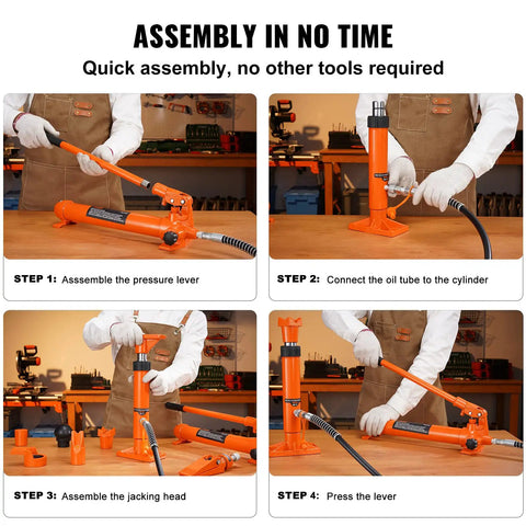 Heavy Duty 4 Ton Porta Power Kit With Portable Hydraulic Jack And 3.9 Ft Hose For Auto Body Frame Repair Plus Truck Farm Use Includes Storage Case And Spreader For Bull Work Efficiency step-by-step assembly demonstration.