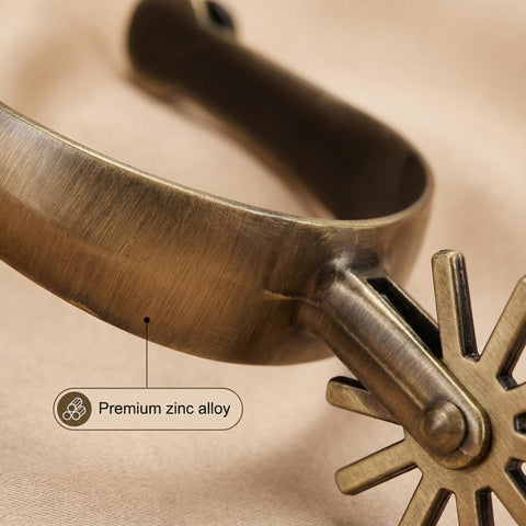 Close-up of Dope Roller Ball Spurs For Cowboy Boots Two Pack Men And Women Rust Resistant Zinc Alloy horse spurs
