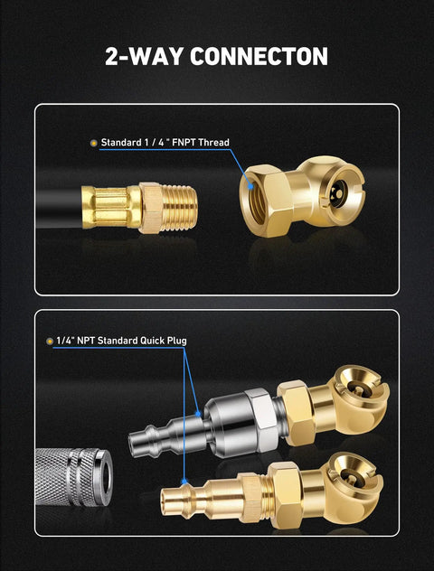 2 Pack Closed Ball Air Chucks With 360 Degree Swivel Plug For Leak Free Tire Inflation Hose Safe Design Keeps Hoses From Scratching Fittings Easy Quick Connect pneumatic adapters, 1/4" FNPT and NPT
