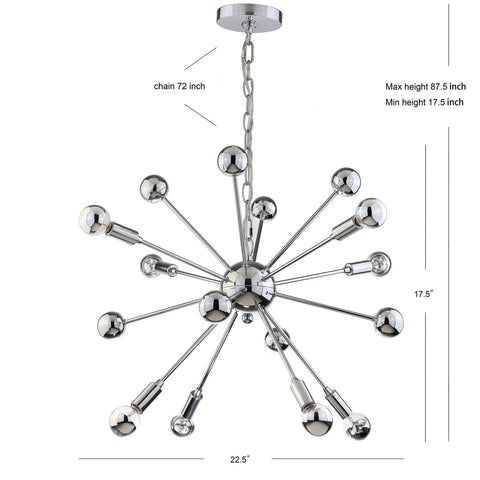 Chrome 8 Light Sputnik Chandelier, Adjustable Height Hanging Fixture For Living Room, Dining Room, And Bedroom, Modern Transitional Style, LED Bulbs Included, Energy Saving Home Lighting.