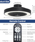 Enclosed 20 Inch Ceiling Fan With Lights And Remote Ultra Quiet Modern Low Profile DC Motor, remote and fan size chart.