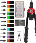 Simple Stroke Setting Rivet Nut Tool Kit, 12 Inch Mid Size Complete Set with 11 Accessories and 100 Rivet Nuts, shown in full view.