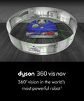 360 Vis Nav Robot Vacuum With Ridiculously Powerful Suction Twice The Power Of Other Bots On All Floor Surfaces Three Way Cleaning Brush Bar Wide Diameter To Cut Hair And Prevent Pet Hair Tangling Smart Navigation For Quick Mess Cleanup demonstrating its mapping technology with a simulated room view.