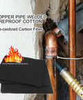 Heavy Duty Welding Blanket Fireproof Shield near copper pipe being welded, pre-oxidized carbon fiber material.