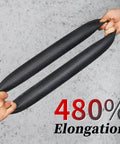 Two hands stretching Heavy Duty Inner Tube 4.10/3.50-6 With TR-87 Angled Valve Stem showing 480% elongation strength