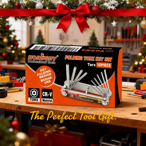 Heavy Duty Folding Torx Star Key Set With Tamper Resistant Security Design Crafted From Premium Chrome Vanadium Steel displayed in packaging.