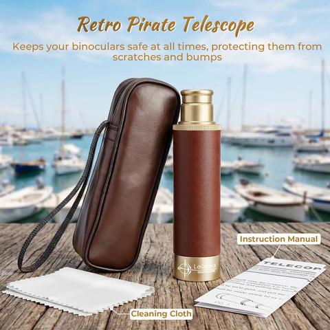 Old School Pirate Spyglass Monocular Telescope 25x30 Zoomable Pocket Size Handheld Collapsible With BAK4 Lens Leather Grip For Kids And Outdoor Explorers For Camping Trips And Sailing, with case
