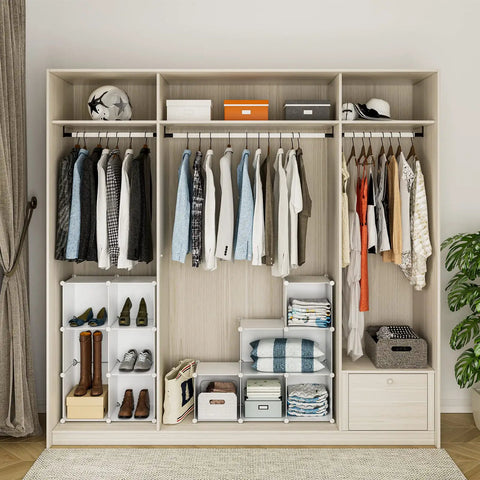 12 Cube Closet Organizer And Storage System White for clothes, shoes, books, and more in a bedroom setting.