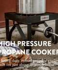 Beast 200K BTU Propane Burner For Outdoor Cooking with steel frame and adjustable regulator showcasing high-pressure use