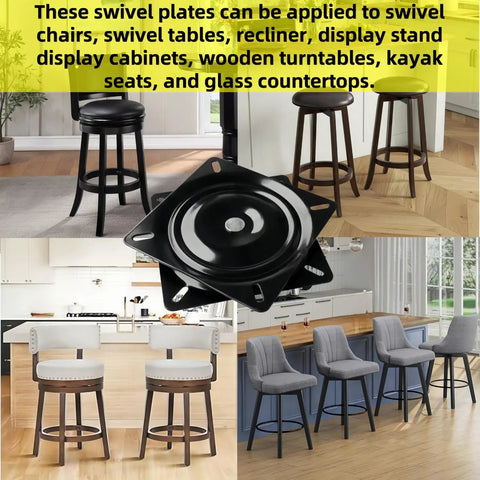 Heavy Duty 6 Inch Swivel Plate For Chairs And Bar Stools 360 Degree Spin With Solid Ring Of Ball Bearings 400 Pound Capacity 2 Pack Replacement Swivel Bases Rugged Furniture Hardware For Smooth Quiet Rotation used in various seating.