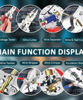 Top Tier Multifunction Wire Stripper With Rechargeable Voltage True Nondestructive Tester Crimping Pliers For Electricians showing main functions like cutter and voltage tester.