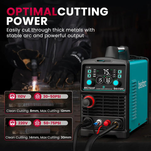 Dual Voltage Pilot Arc Plasma Cutter For Home Workshop Garage with LED display, cutting metal with optimal power settings