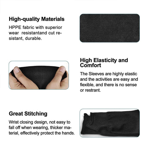 Level 5 Cut Resistant Sleeves 2 Pack With Thumb Holes; close-up of fabric, elasticity, and stitching details