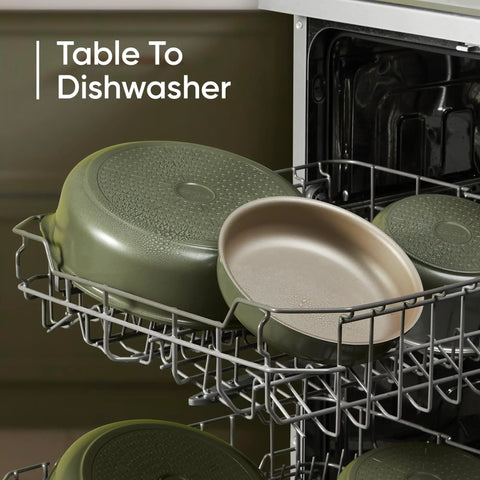 19 Piece Nonstick Pots And Pans Set With Detachable Handle For Easy Cleanup, Oven Safe Cookware, green pans on dishwasher rack