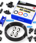 Black One Quarter Inch OD PU Air Tubing Kit With 32.8 Ft Length Ten Meter Includes Fittings Elbows Y Shape Unions And Tees For Pneumatic Lines