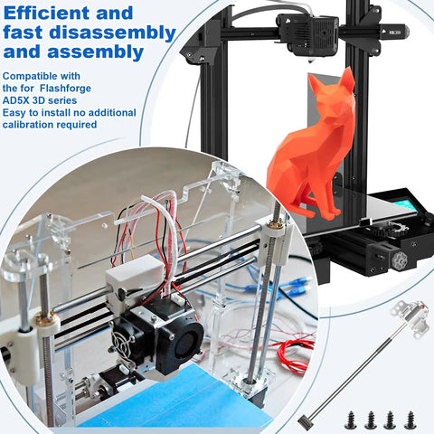 3D printer displaying Plug And Play Hotend Heating Assembly Kit For AD5X 3D Printer with assembled orange cat model on platform.