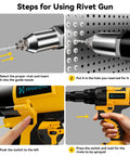 Steps for using Cordless Rivet Nut Tool Kit 20V Battery Compatible Tool Only with Brushless Motor and Ergonomic Grip