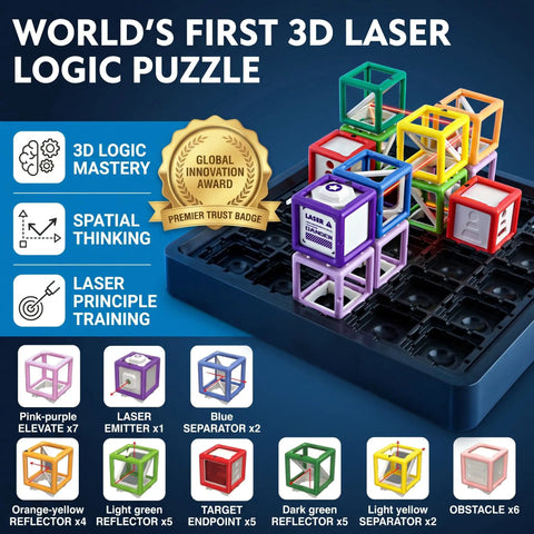 Laser Maze Reasoning Game For Kids Aged 8 To 13, Totally Hands On STEM Toy With Optics, Mirrors And Light Paths, Build Refraction Skills And Boost Spatial Imagination, Classic Edition For Curious Boys, 3D laser puzzle set