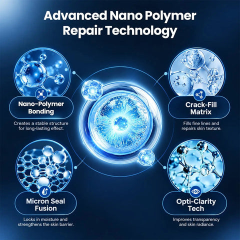 Hassle Free Windshield Chip And Crack Repair Kit Featuring Thick Uv Cure Resin For Bullseye Star And Straight Damage simple graphics of nano-polymer repair technology.