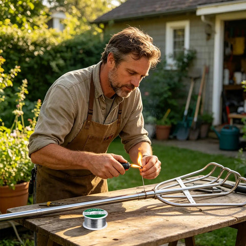 Man using Go To Pro Grade Solder Wire with Fine Diameter Soft Melting for clean joints in compact electronics repair outdoors.