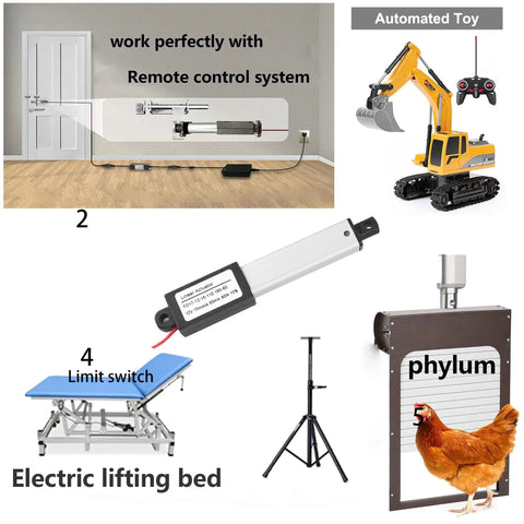 12V Electric Linear Actuator With 50mm Stroke 60N Load And Remote Lever Switch for DIY Robotics and Cabinet Use, Waterproof IP54