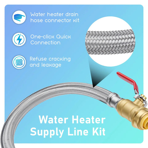 Three Quarters Inch Flexible Water Heater Hoses Kit 24 Inch Stainless Braided Connectors With Ball Valve Push To Connect