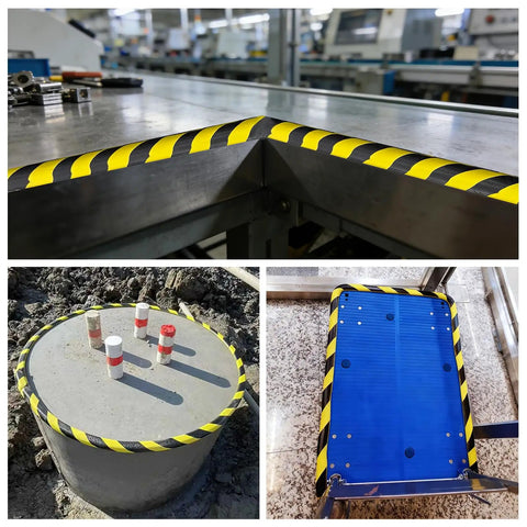 Heavy Duty U Channel Edge Corner Guard 197 Inch Yellow Black Self Adhesive NBR Foam Safety Tape on sharp corners and surfaces.