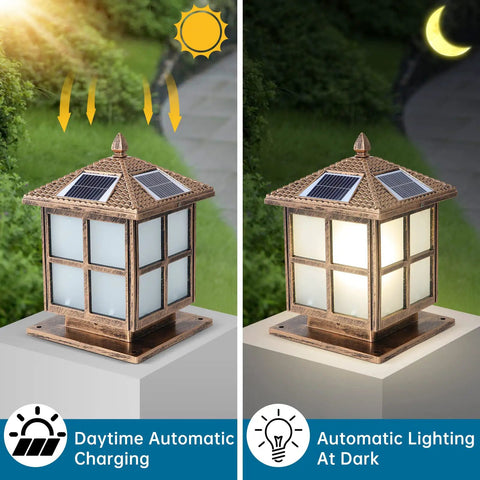 Outdoor Solar Post Lights IP65 Waterproof Glass Pillar Light Square Led Column Lamps For Villa Courtyard Landscape Bollards