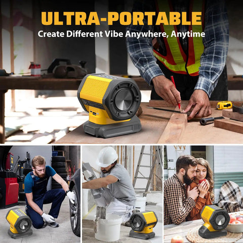 Bluetooth Speaker That Works With DeWALT 20V Max Battery For Jobsite Camping And Festival Gear, Power Up, Outdoor Use