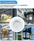 PVC Vertical Siding Lamp Mounting Kit With Built In Electrical Box For Exterior Lights Four Inch Diameter Octagon Mount Fits Half Inch Siding Durable Vinyl Block For Easy No Sweat Outdoor Lighting Install on siding