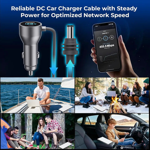 Highway Hero Three In One Car Power Cable For Starlink Mini charging devices in outdoor and vehicle settings with USB ports.