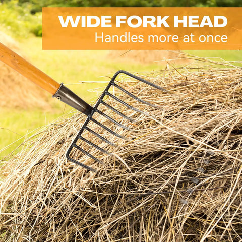 4 Pack 10 Tine Pitch Fork With Long Wooden Handle Heavy Duty Muck Rake Broadfork Garden Tool for Manure Cleanup in hay