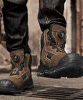 Composite Toe Work Boots With Quick Fit Dial Closure For Men And Women, Waterproof And Heat Resistant, worn on concrete