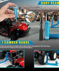 All In One Tool Kit For Remote Control Cars Boats Drones Quadcopters And Helicopters with hex drivers, body reamer, camber gauge.