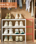 Expandable 3 Tier White Shoe Rack Organizer For Closet And Hallway, Adjustable Length From 16.9 To 28.3 Inches