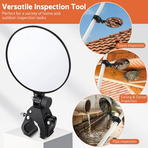 Large Expandable Inspection Mirror With 180 Degree Tilt And 360 Degree Rotate For Roof Gutters And Hard To Reach Spots Attachable To Extension Pole For Safe Roof Inspections. 4.9-inch mirror