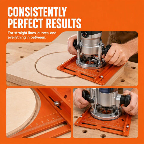 Pro Level Aluminum Router Base Plate With Dual Scale Precision Markers Durable Build supports trim routers for detailed edge trimming.
