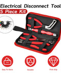 Five Piece Auto Wiring Harness And Fuel Line Repair Tool Kit in red case with pliers and connectors for car maintenance.