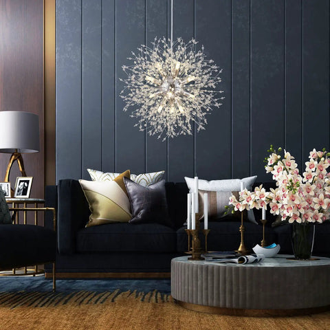 Dope Crystal Firework Chandelier With 12 Lights Dandelion Style Semi Flush Mount Ceiling Light in living room