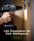 Cordless Drill Set With 20V Power Drill, 2.0Ah Battery And Fast Charger, Three Eighths Inch Keyless Chuck, in use on a door lock