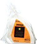 Bag of Premium Size Four Cone Coffee Filters Oxygen Cleansed For Fresh Joe Brew White 400 Count Bulk Pack visible in packaging.